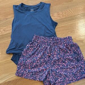 Athleta Girl Dark Grey Top and Patterned Shorts - Size 12